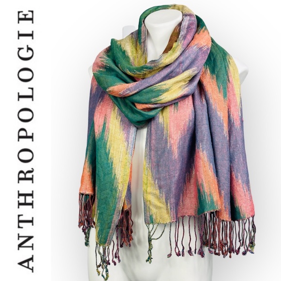 Anthropologie Accessories - Anthropologie Feathers by Tolani Bohemian Oversized Scarf Zig Zag Aztec Print